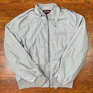 Vintage 80s Contour Bomber Jacket Windbreaker Light Gray Nylon Size L Korea